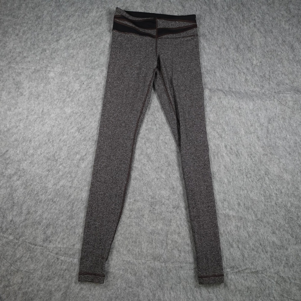 Lululemon Leggings Women 4 Brown Herringbone Wunder Under‎ Athletic Yoga Run Gym